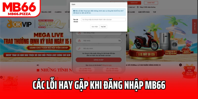 Các lỗi hay gặp khi đăng nhập MB66